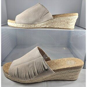 UGG Women's Australia Fringe Suede Wedge Sandals Beige Size 7
